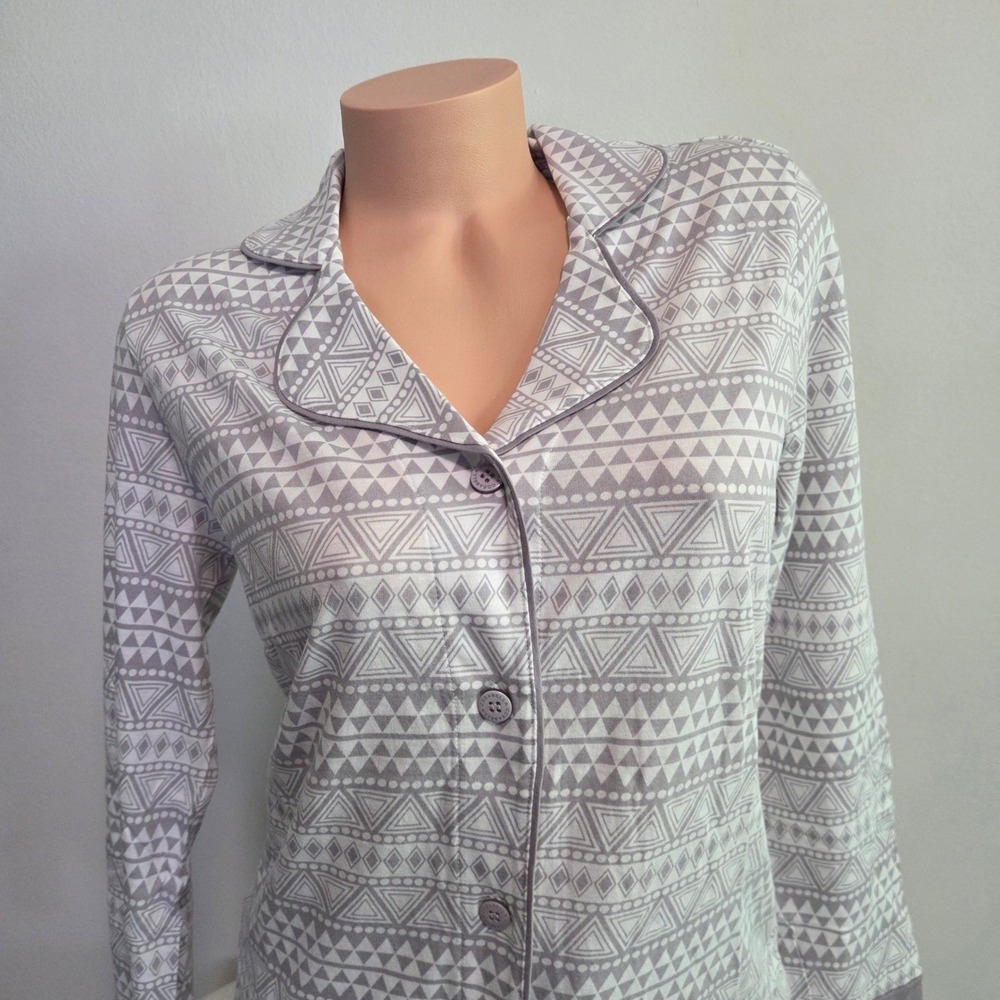 Cosabella Grey Geometric Tribal Print Pajama Set Long Sleeve Top Shorts PJ S - Picture 14 of 16